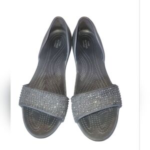Crocs Women's Black Lina  Embellished D'Orsay Slip On Sandals Flats W 8